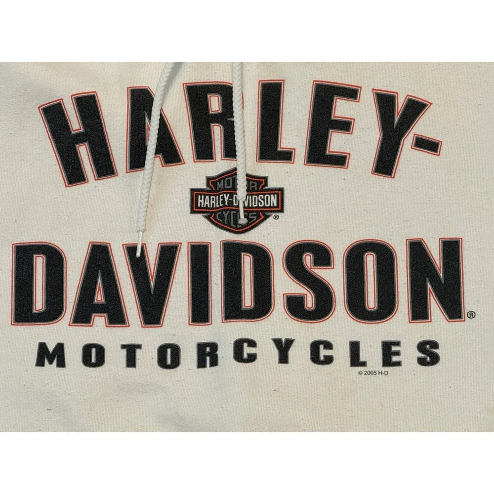 Vintage 2005 Harley Davidson Auburn California Hoodie Cream Pullover Mens XL